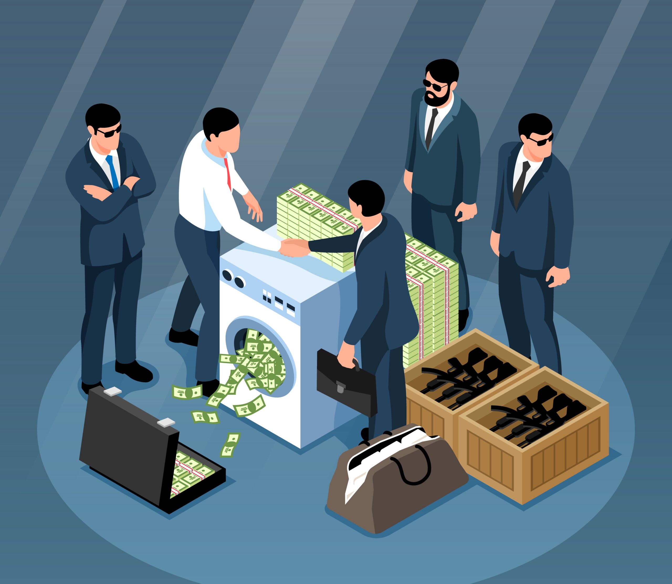 Visual diagram illustrating a complex money laundering scheme with multiple layers and transactions.