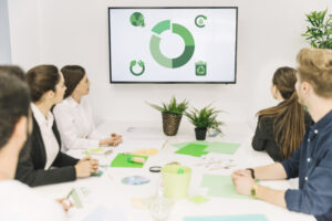 ESG compliance reporting dashboard showing renewable energy and sustainability KPIs for corporate accountability.