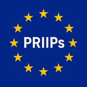 EU flag with the word PRIIPs in the center representing European fund manager compliance and KID reporting under PRIIPs regulation.